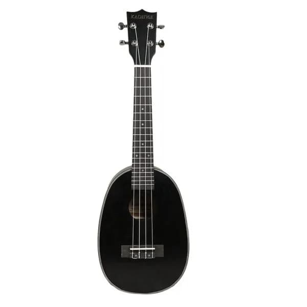 The black Kadence pineapple ukulele seen from the front