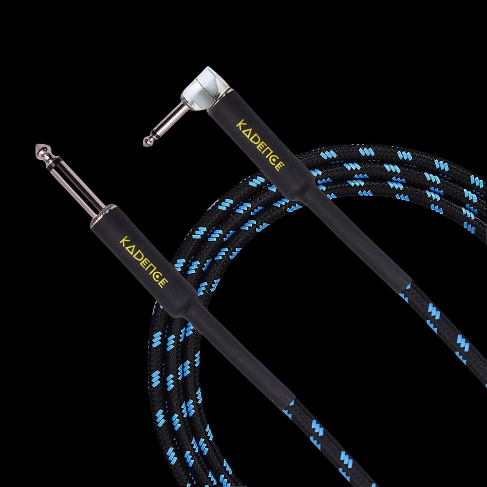 Kadence KPJ-3M Jamming Series 3m Right-Angle Instrument Cable | 6.35 mm TS Mono Jack | Braided Tangle-Resistant Sleeve | Low-Noise OFC Core
