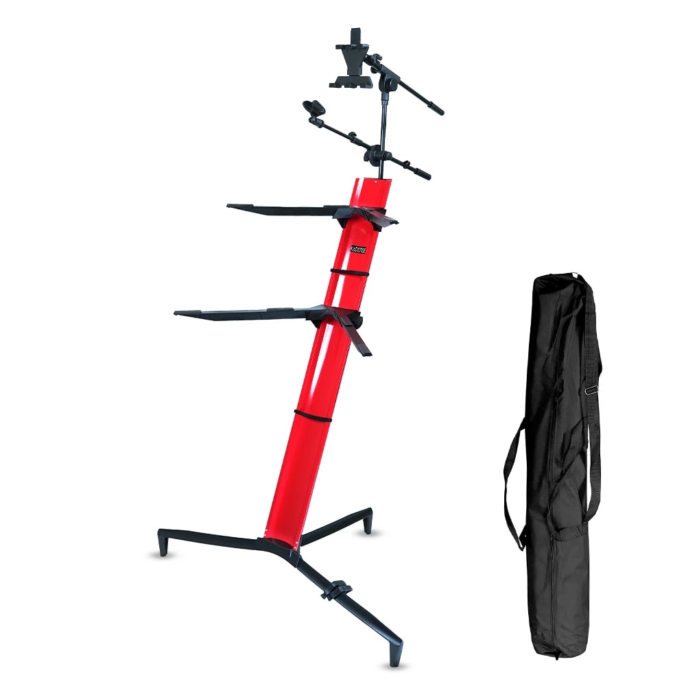 Touring Series Professional Double Tier Z-Style Keyboard/Spider Stand · Red