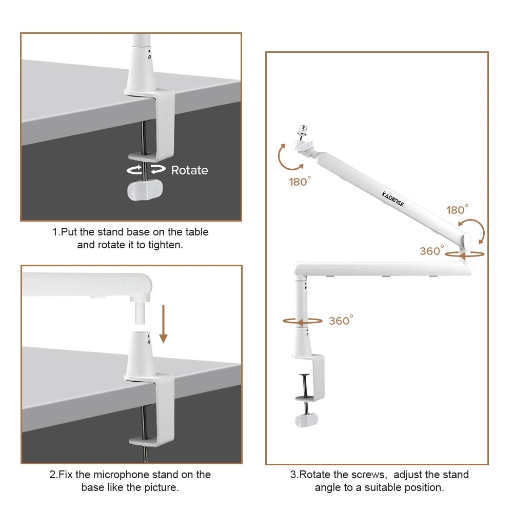 Kadence NB55-WH Touring Series Professional Mic Boom Arm Stand, view 4 of 6