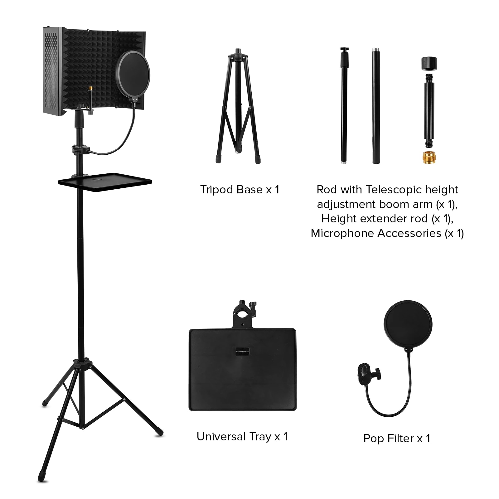 Kadence MSTD801 Touring Series Mic Stand with 5-Panel Isolation Shield, Pop Filter & Tripod Base, view 3 of 6