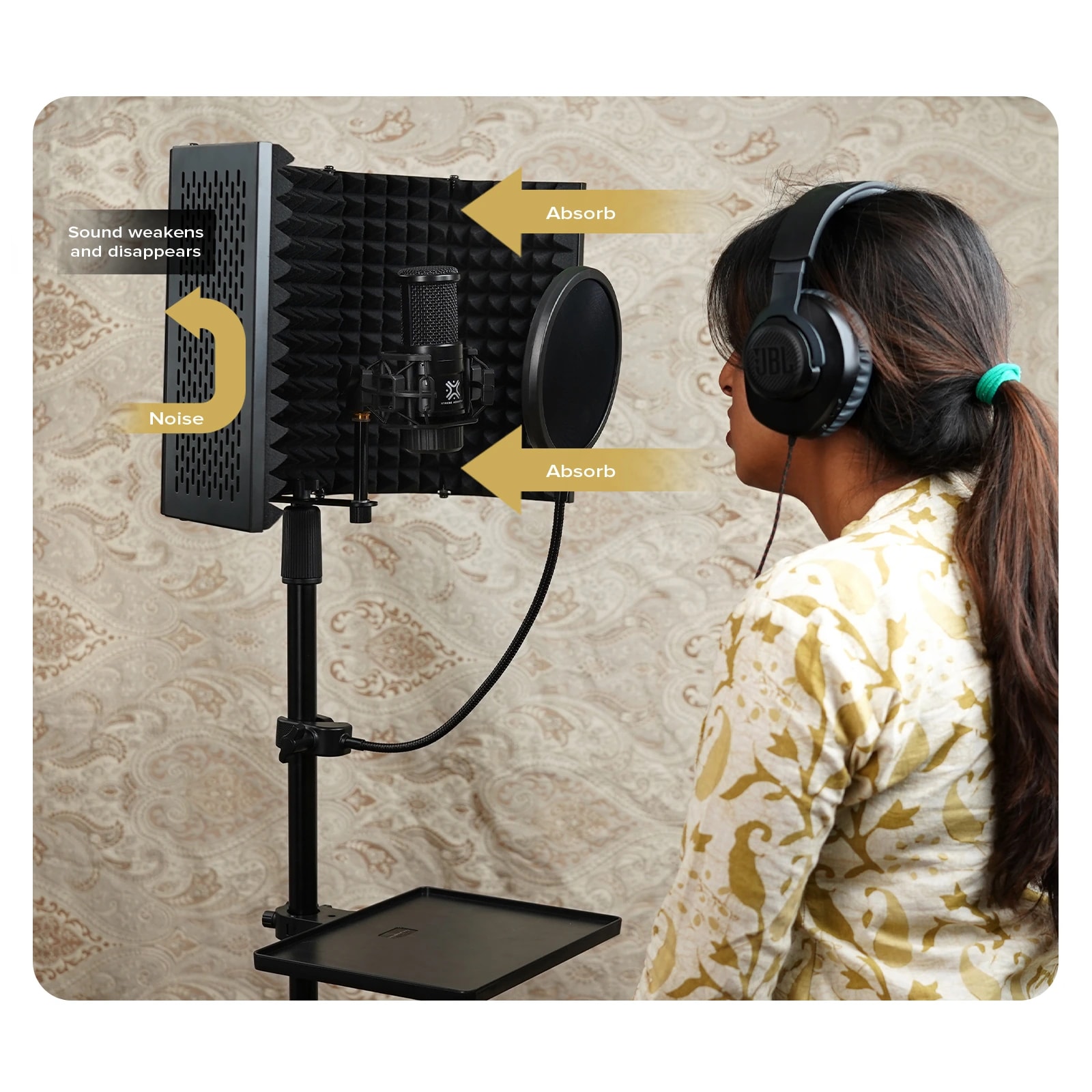 Kadence MSTD801 Touring Series Mic Stand with 5-Panel Isolation Shield, Pop Filter & Tripod Base, view 5 of 6