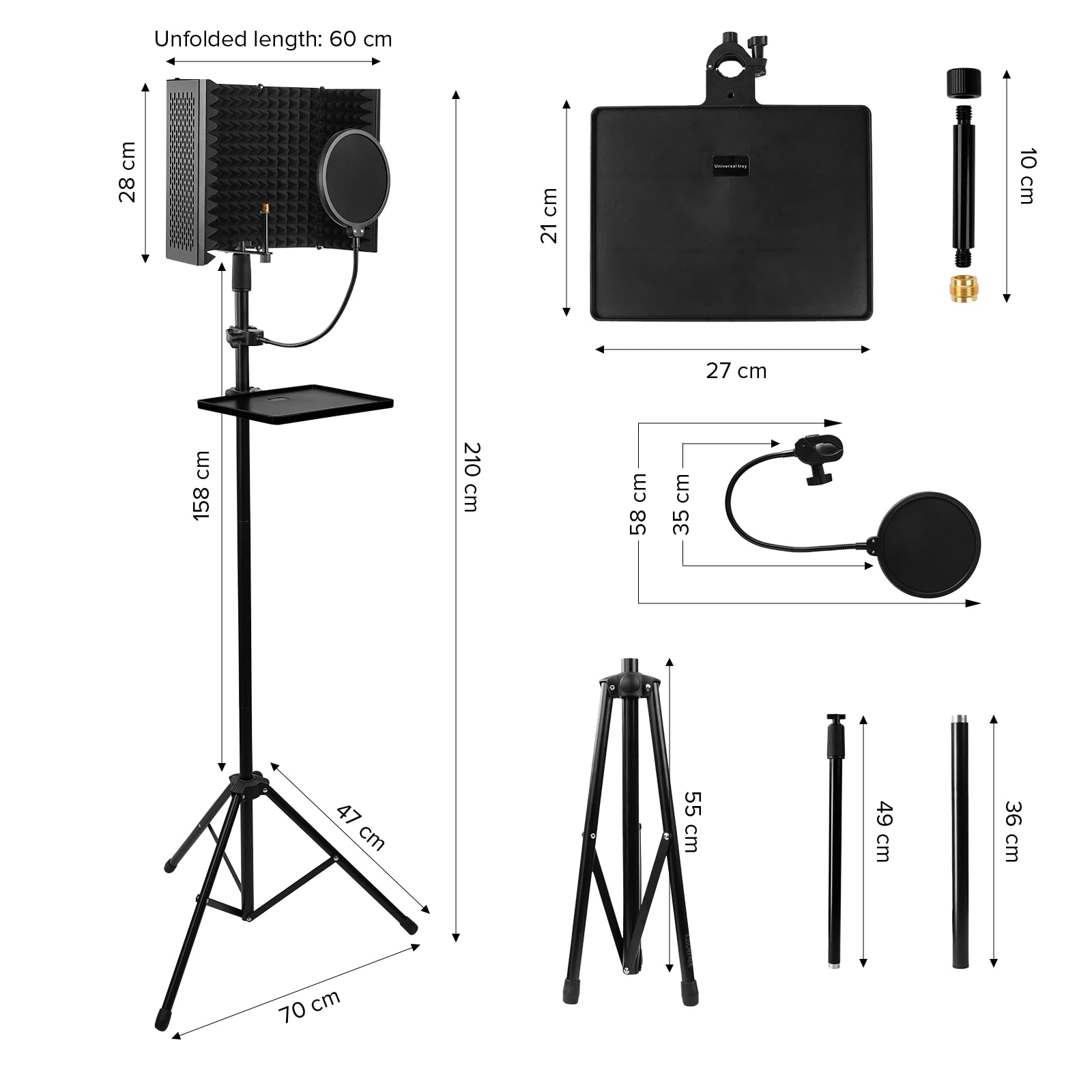 Kadence MSTD801 Touring Series Mic Stand with 5-Panel Isolation Shield, Pop Filter & Tripod Base, view 6 of 6