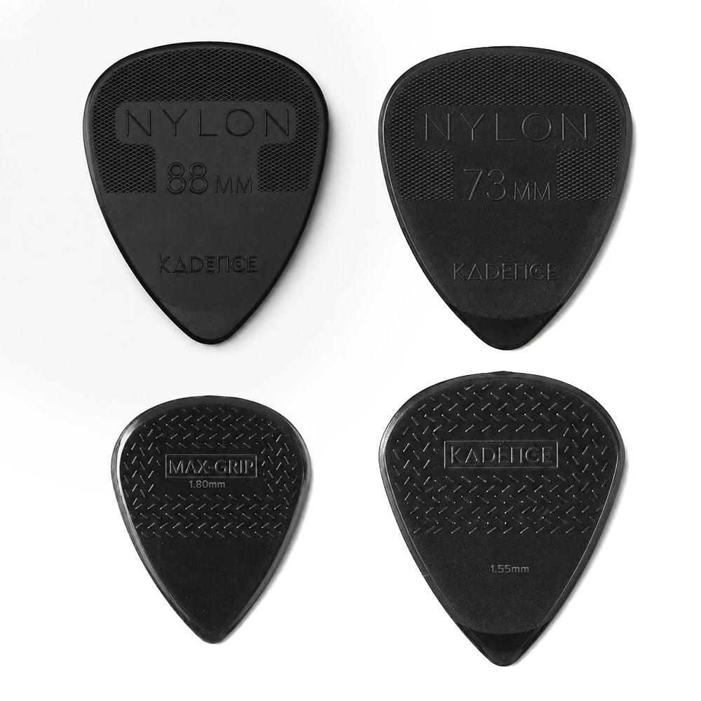 Kadence NG4 Jamming Series Nylon Guitar Picks (Pack of 4) | 0.73, 0.88, 1.55 & 1.80mm Plectrums | Anti-Slip Grip for Precision Control | For Acoustic, Electric & Bass Guitars