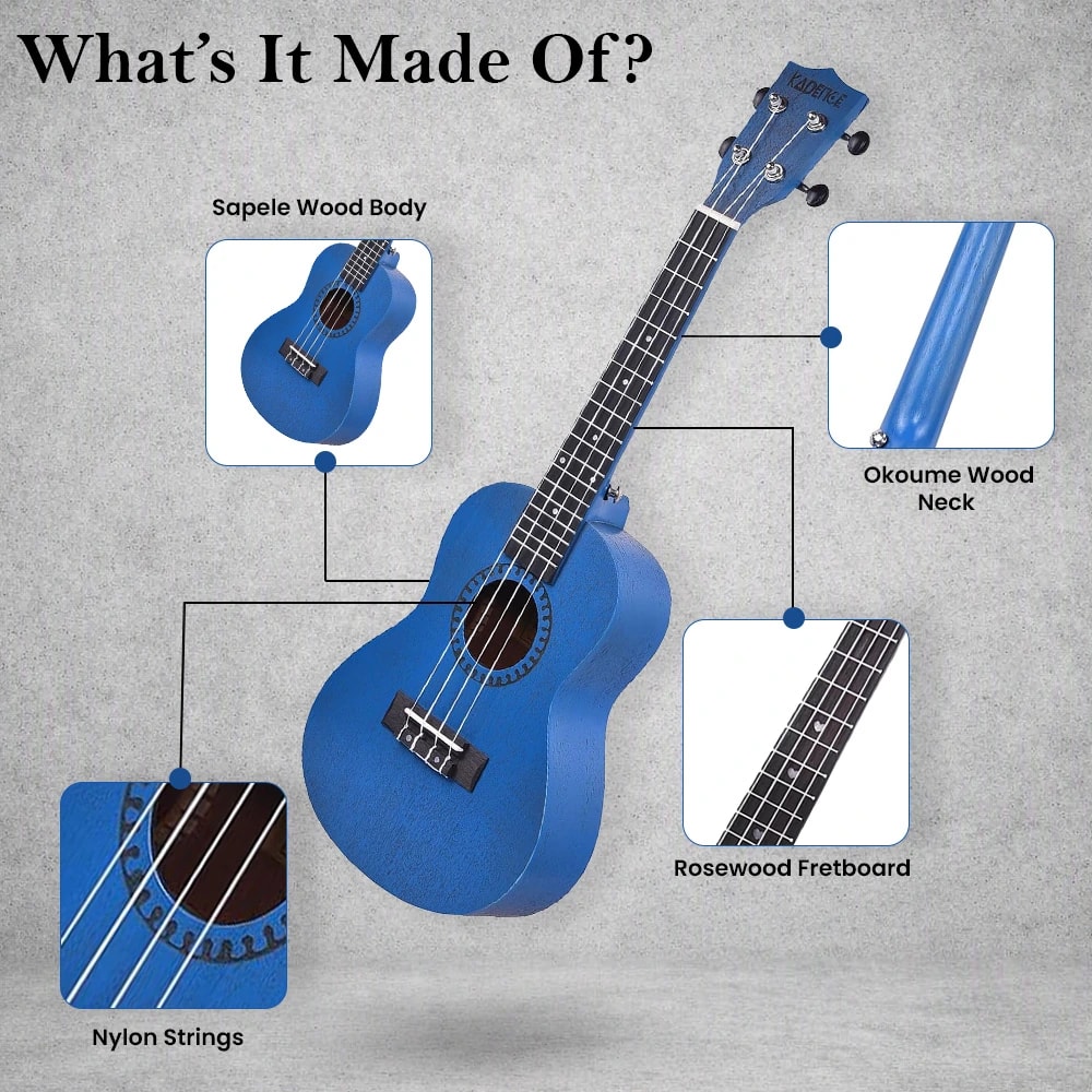 Kadence UKTWBLU Concert 23" Acoustic Ukulele, view 2 of 15