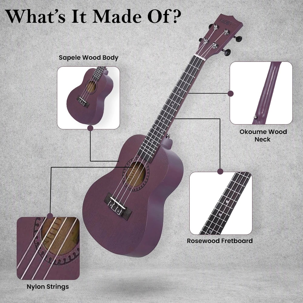 Kadence UKTWPUL Concert 23" Acoustic Ukulele, view 12 of 14