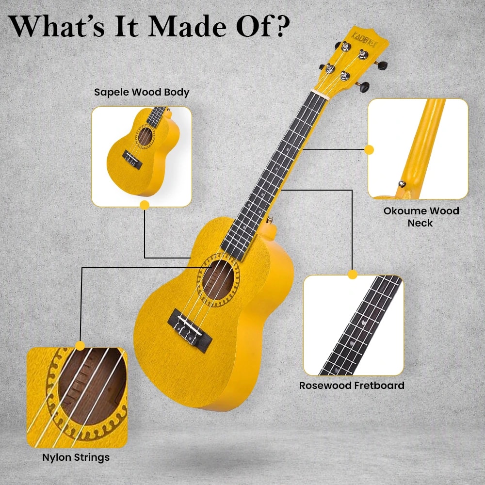 Kadence UKTWYEL Concert 23" Acoustic Ukulele, view 4 of 13