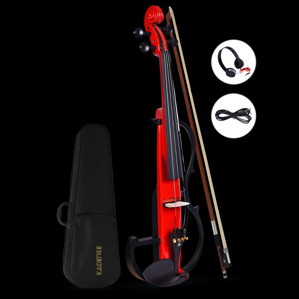 Kadence VE101 Vivaldi Electric Violin | 4/4 Full Size with Basswood Body & Ebony Wood Bow | 3-Band EQ Preamp | Includes Lightweight Hard Case, Bow, Rosin, Headphone & Learning Course