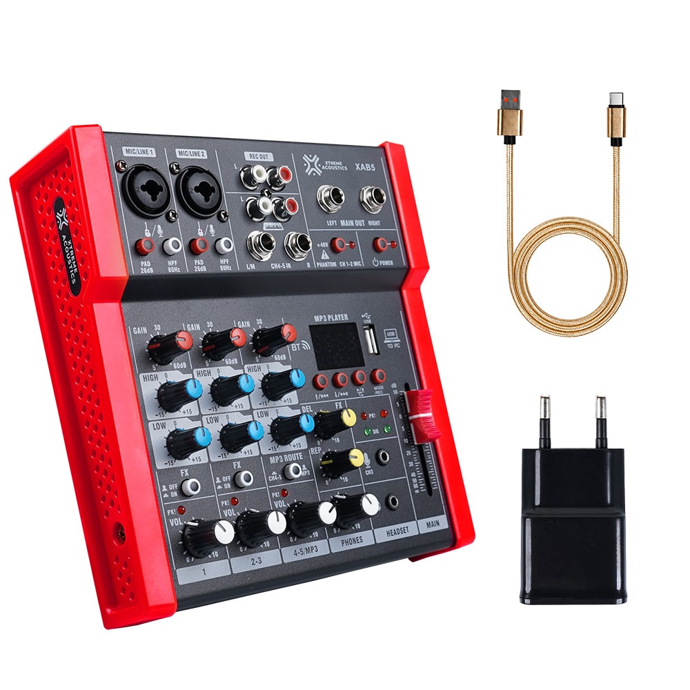 Xtreme Acoustics Home Series 5 Channel Compact Analog Audio Mixer · Red & Black