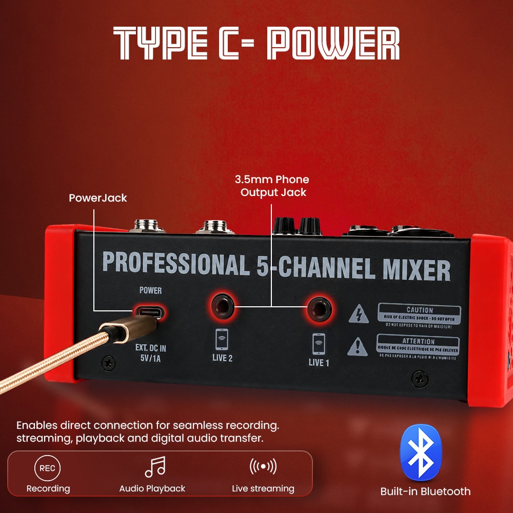 Xtreme Acoustics XAB5 Home Series 5 Channel Compact Analog Audio Mixer, view 3 of 6