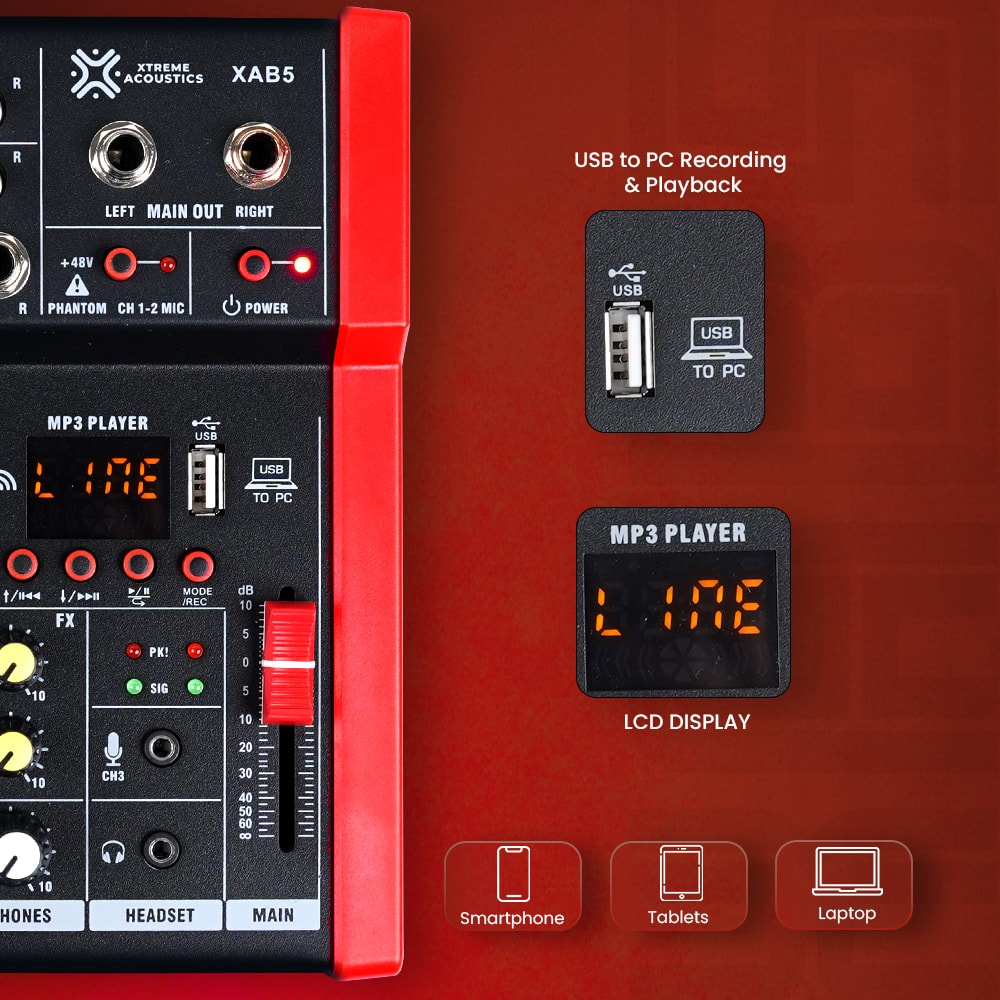 Xtreme Acoustics XAB5 Home Series 5 Channel Compact Analog Audio Mixer, view 4 of 6