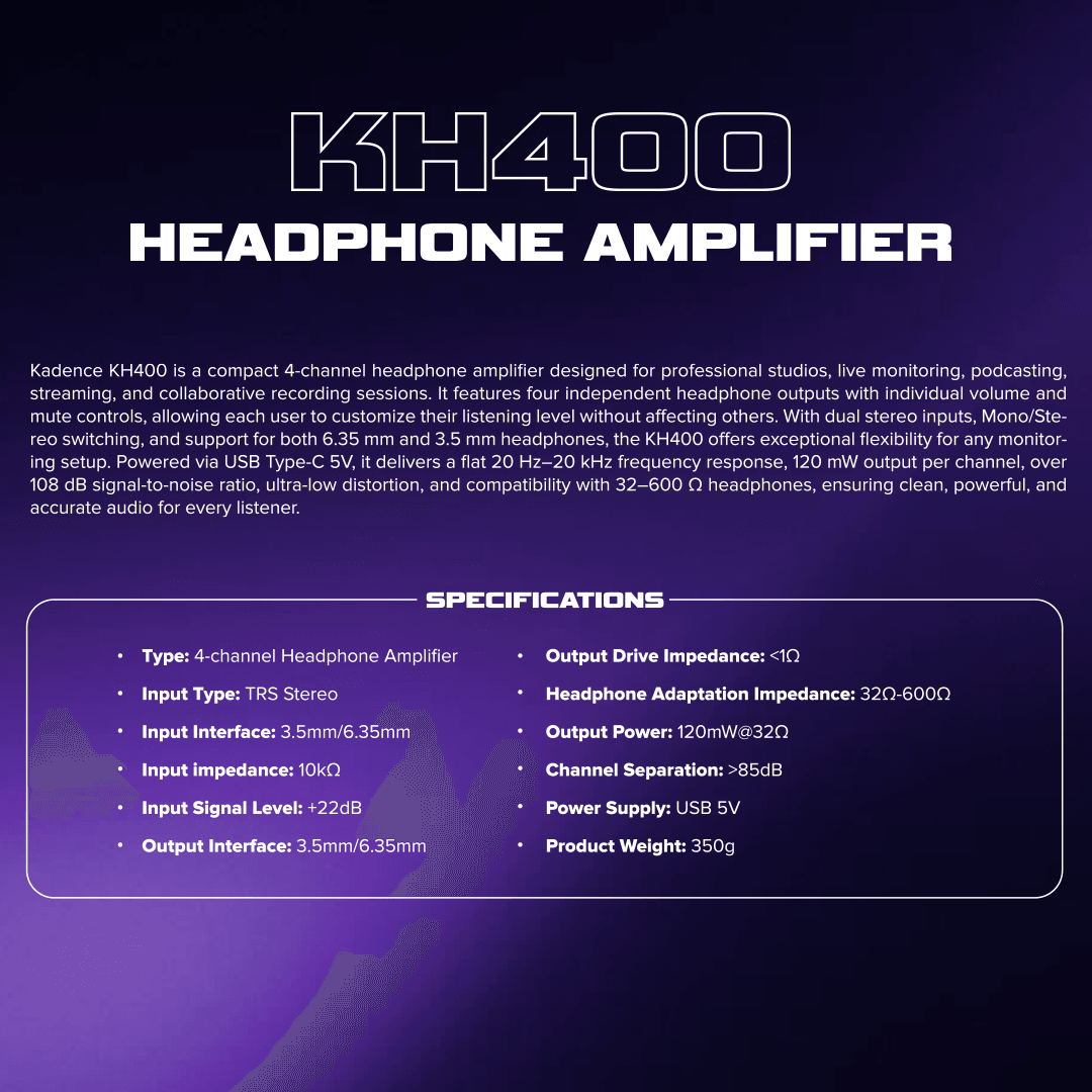 Kadence K-PA-H400 Jamming Series 4-Channel Headphone Amplifier, view 7 of 8