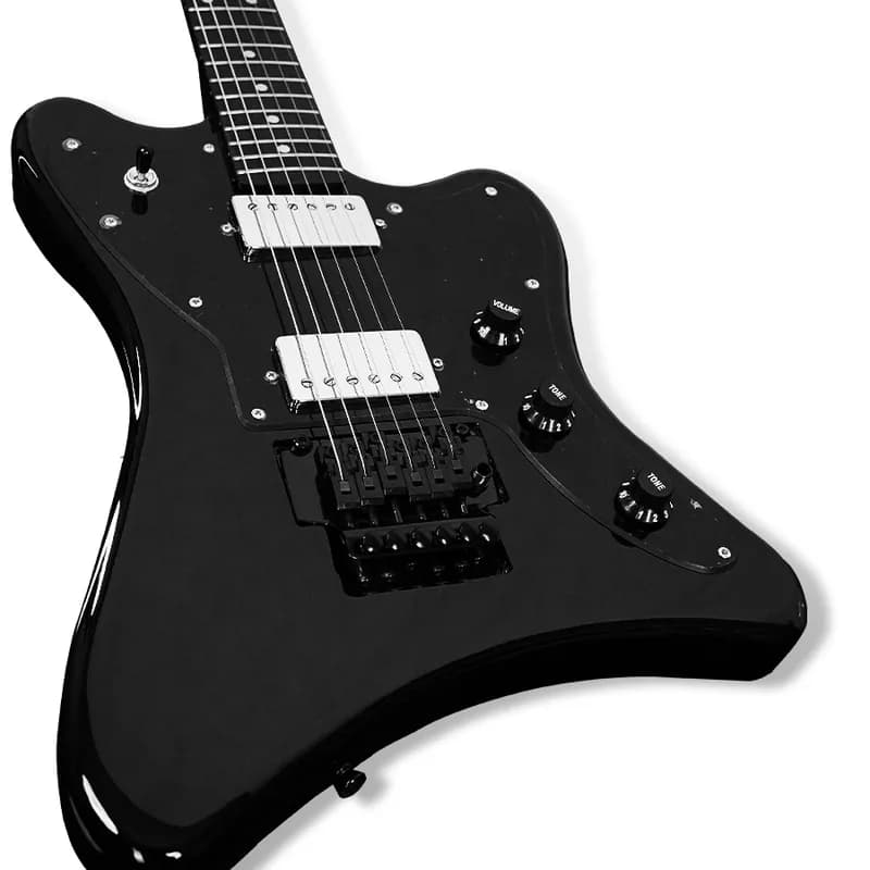 Kadence Astroman EGFRBK electric guitar in black with two covered humbucker pickups, a black tremolo bridge and a toggle switch