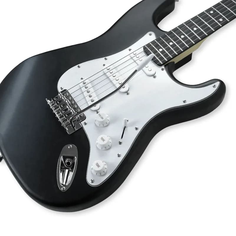 Kadence Tennessee STBK strat-style electric guitar in matte black with a white pickguard and three single-coil pickups