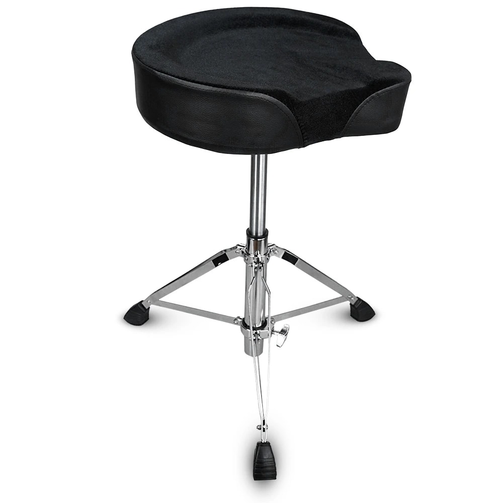 Kadence KSTD-NK651-BK Touring Series Hydraulic Motorcycle Style Drum Throne | Velvet Saddle Seat | 360° Swivel | Height Adjustable Double-Braced Tripod Base