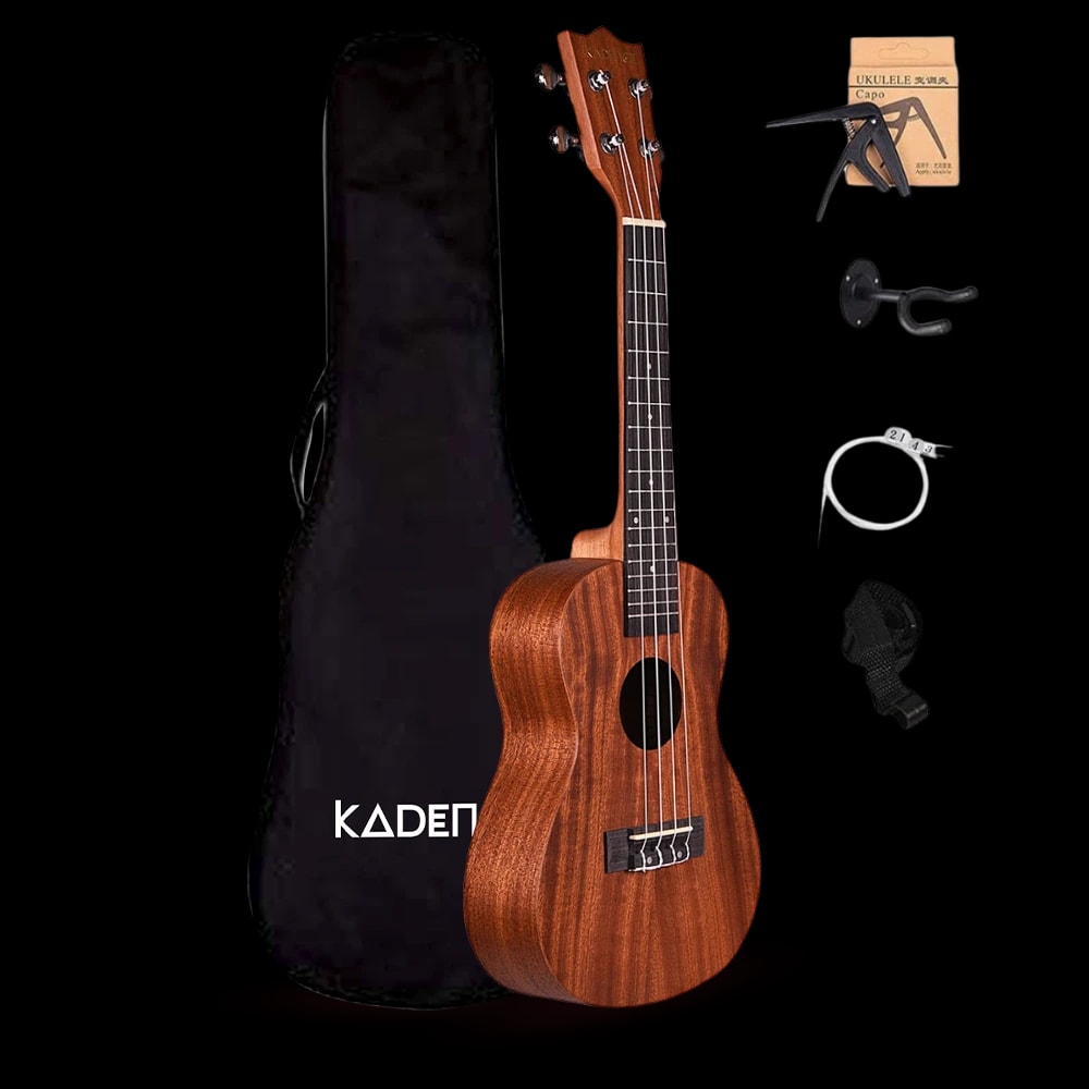 Kadence UKC03SC Concert 24" Acoustic Ukulele | Mahogany Wood | Super Combo - Comes with Wall Stand, Capo, Bag, Strap and String Set | Includes Learning Course