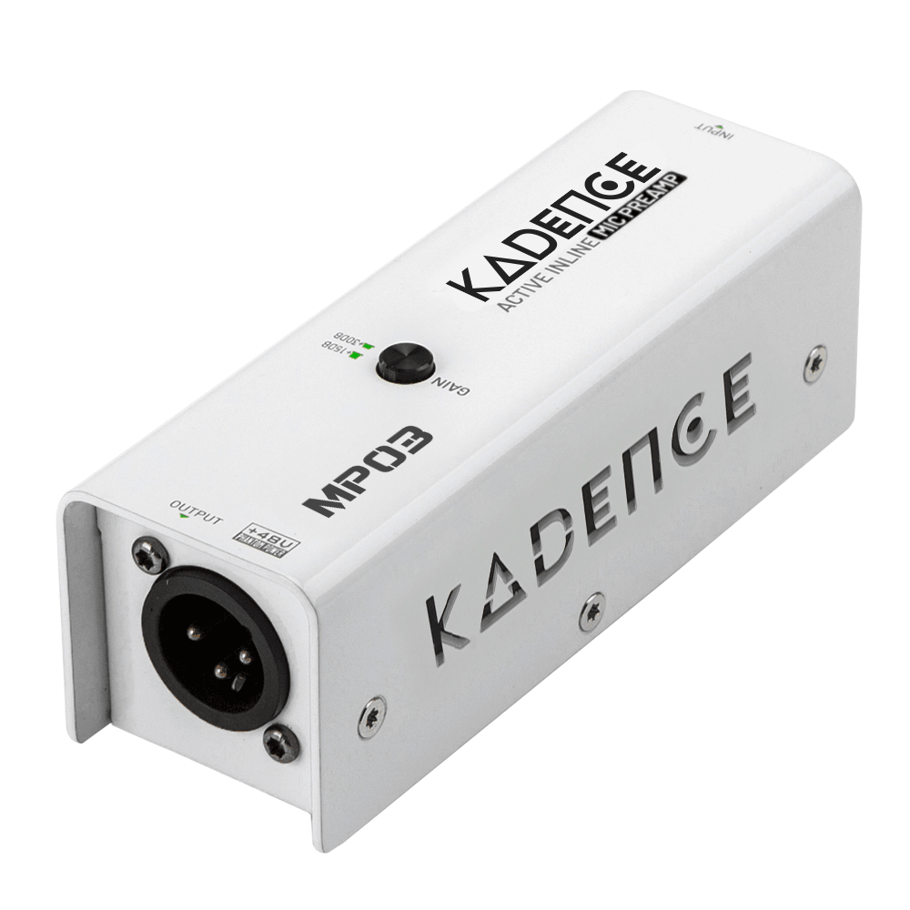 Kadence K-PA-MP03 Jamming Series Active Inline Mic Preamp | 15dB/30dB Gain Booster | 48V Phantom Powered | XLR Female to XLR Male | For Dynamic & Wireless Microphones