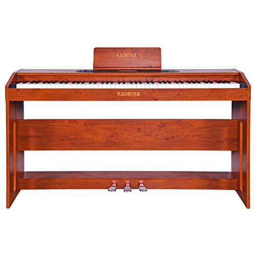 KADENCE DP02W Digital Piano, Heavy Weighted 88 Keys with Indian Tone, w/Music Stand, Power Adapter, Triple Pedals, Instruction Book, 2 Headphone Jack/Midi/USB Audio Output With Wooden Stand (Wood Finish)