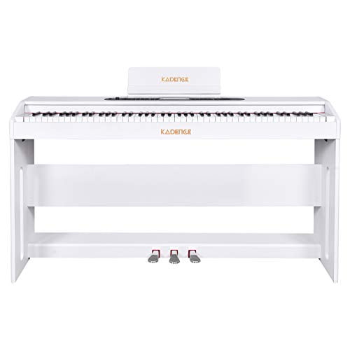 KADENCE DP02W Digital Piano, Heavy Weighted 88 Keys with Indian Tone, w/Music Stand, Power Adapter, Triple Pedals, Instruction Book, 2 Headphone Jack/Midi/USB Audio Output With Wooden Stand (White)