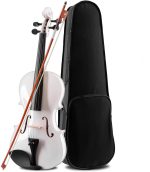 A 4/4 Spruce Wood White Violin with a horsehair bow and a case