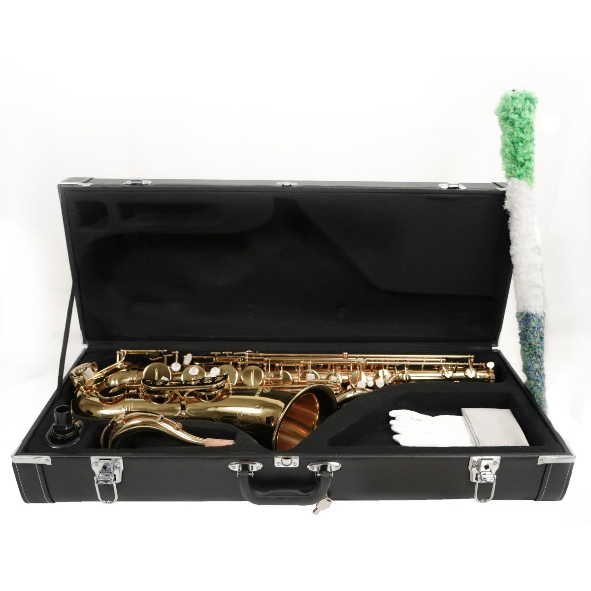 saxophone copy Kadence Tenor Gold Saxophone with Leather Case, Mouthpiece, Polishing Cloth, Cleaning Rod and White Gloves. - Image 5