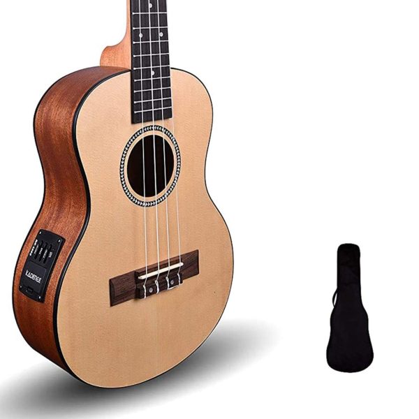 A 24" Semi-acoustic concert ukulele with a bag