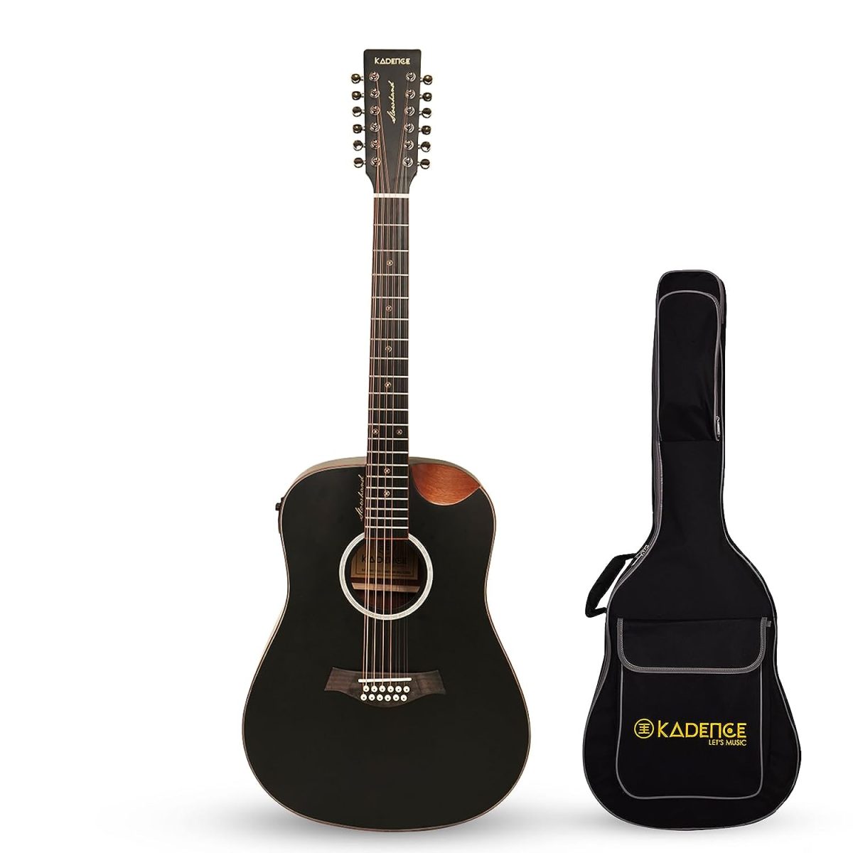 A Black Demi Cutaway Acoustic Guitar with its Black Bag A Black Demi Cutaway Acoustic Guitar with its Black Bag