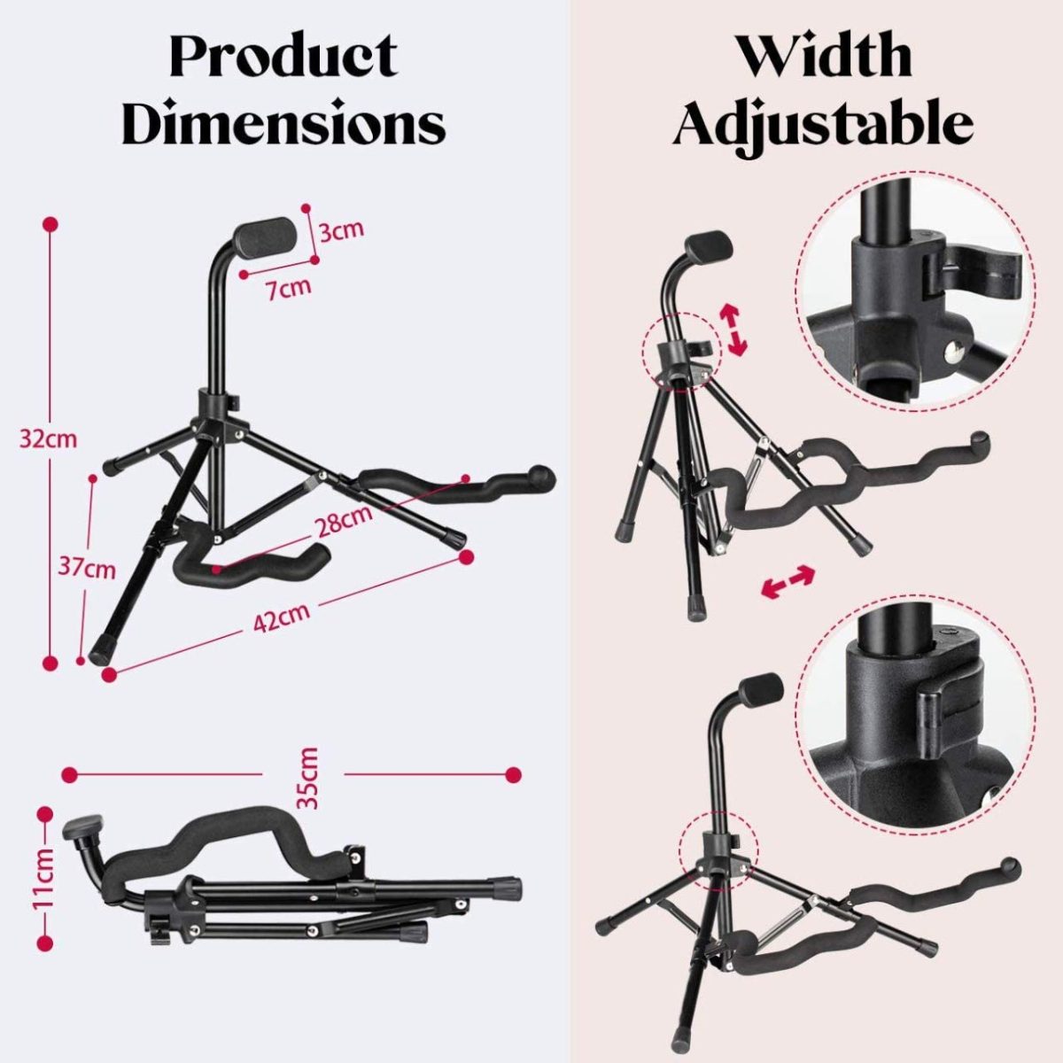 611Now4CoRL._SL1280_ Foldable Guitar Stand (KAD-GSTD-D012) NK51 - Image 2