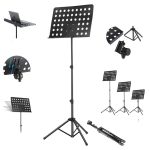 A three-legged black Orchestral Music Stand