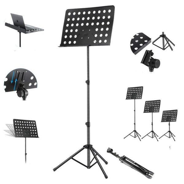 A three-legged black Orchestral Music Stand
