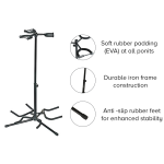 Kadence GSTD 3-in-1 Multi Guitar Stand | Heavy-Duty Metal Frame | Neck Locking System with Foam Protection | Holds 3 Guitars | Tripod Base with Anti-Slip Feet | Ideal for Acoustic, Electric & Bass Guitars - Image 3