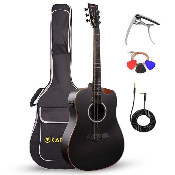 Kadence Slowhand Jumbo Semi Acoustic Guitar(Sh04) – Premium Black Spruce Wood with Heavy Padded Bag, Guitar Cable , Pro Capo, Set Of Strings , Picks with Learning Course