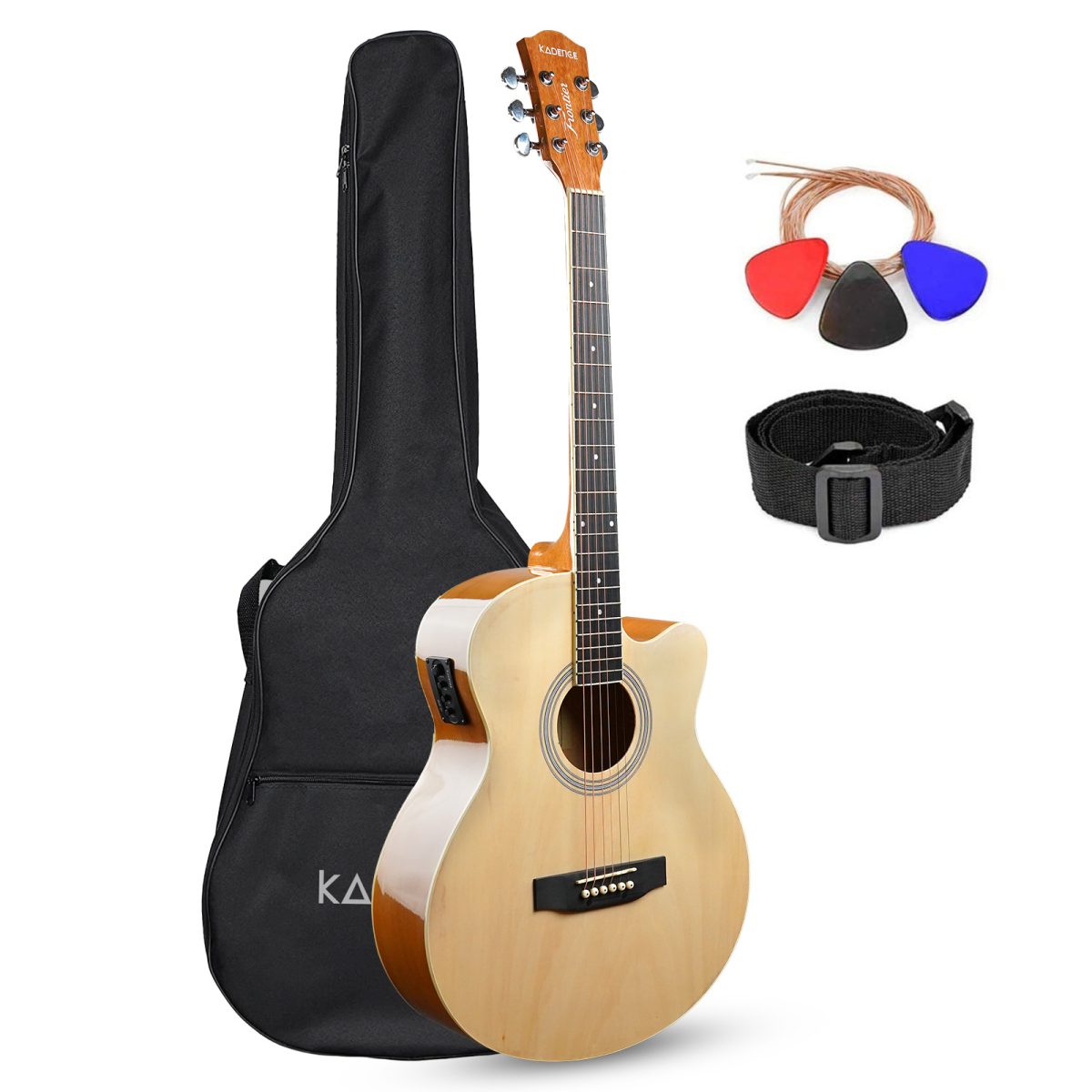 kadence frointer series 40 inch Semi-Acoustic Natural Guitar with bag, strap, strings and picks