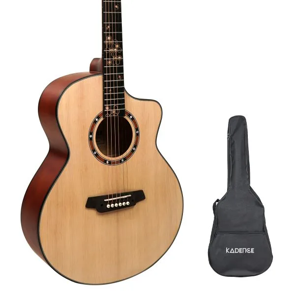 A natural wood 40″ Spruce Wood Acoustic Guitar with Rosewood Freatboard