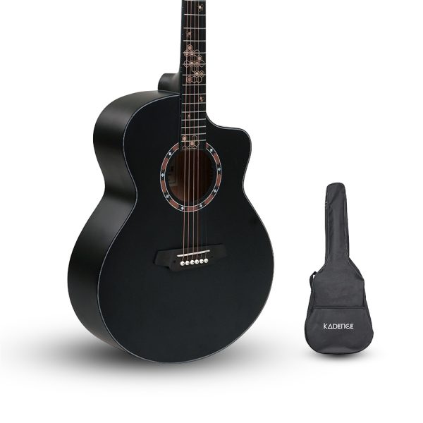 Frontier Series | Spruce & Rosewood Black 40" Acoustic Guitar with Unique Fretboard design and a Free Guitar Online Learning Course.