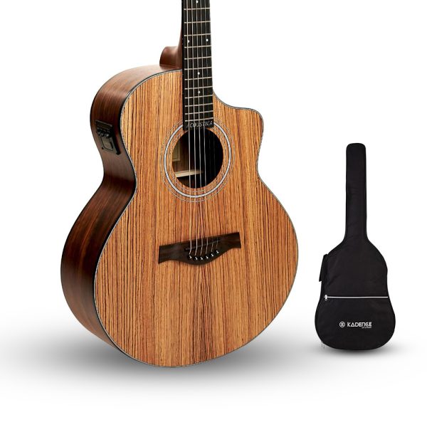 Acoustica Series | Semi-Acoustic Zebra Wood Guitar with EQ, Padded Bag + a Free Guitar Online Learning Course.