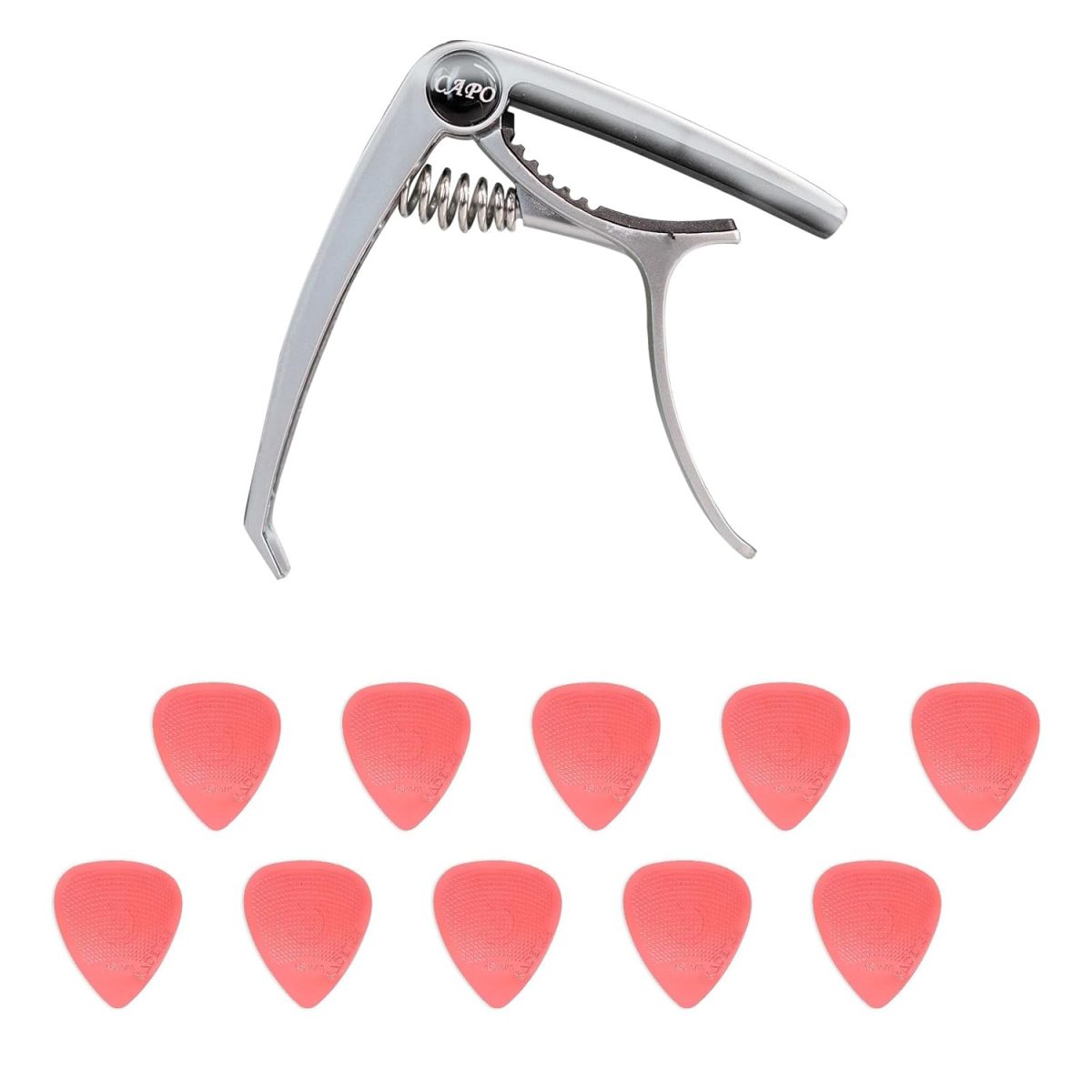 Kadence Guitar Metal Capo and 10 Picks Combo - Capo with bridge pin remover and 10 Anti slip 0.48mm Plectrums with hostile grip - Image 2