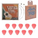 Kadence Phosphor Bronze Guitar Strings and 10 Picks Combo - String Set X 1nos, First E StringX 2 nos and 10 Anti slip 0.48mm Plectrums with hostile grip