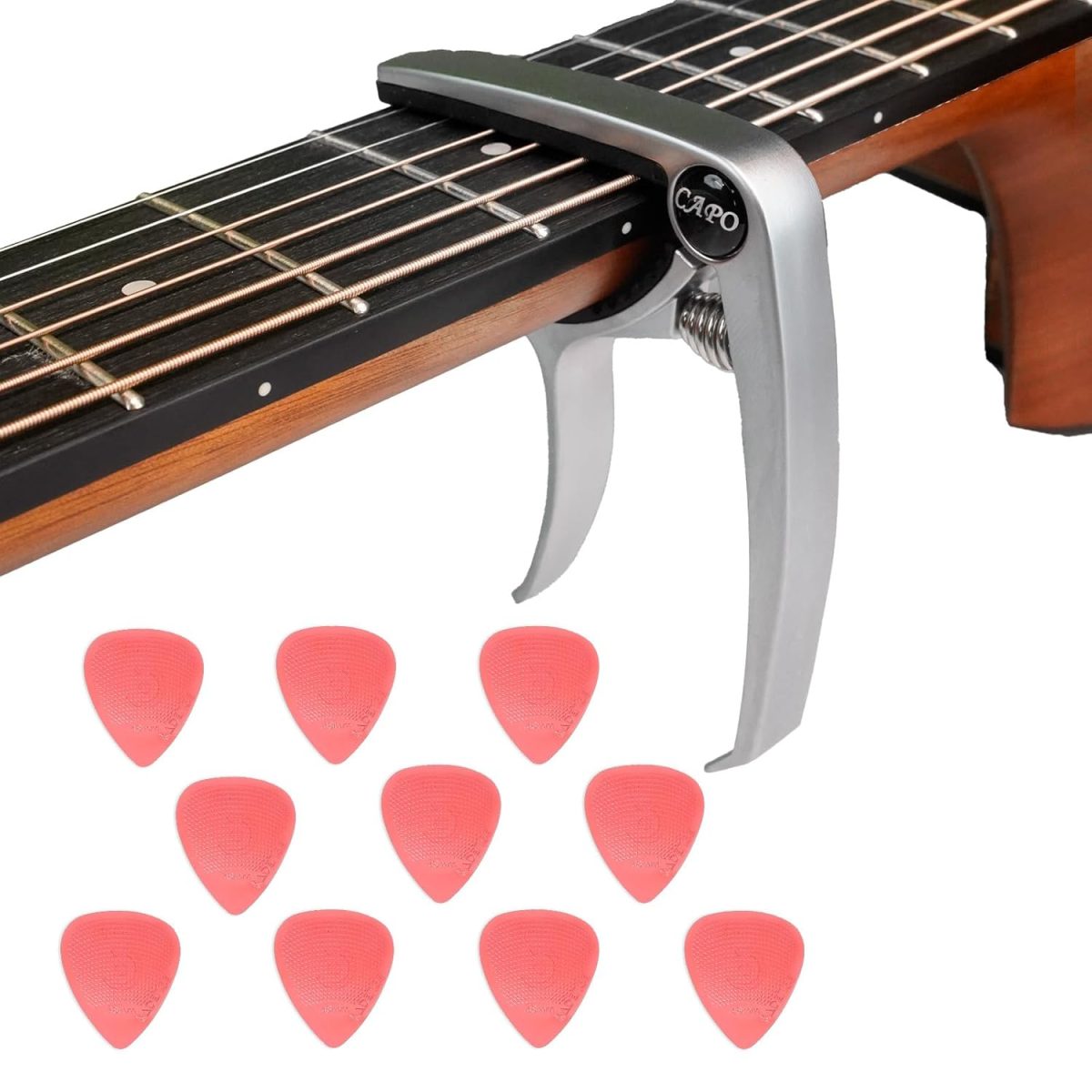 Kadence Guitar Metal Capo and 10 Picks Combo - Capo with bridge pin remover and 10 Anti slip 0.48mm Plectrums with hostile grip - Image 6