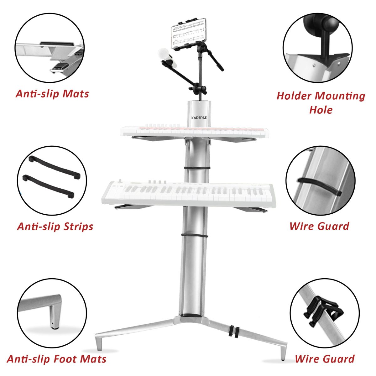 Kadence Tower Keyboard 2 tier Stand with i pad and mic stand along with carry bag suitable for Digital Turntable, DJ Audio Gear, Studio Synthesizers - Image 6