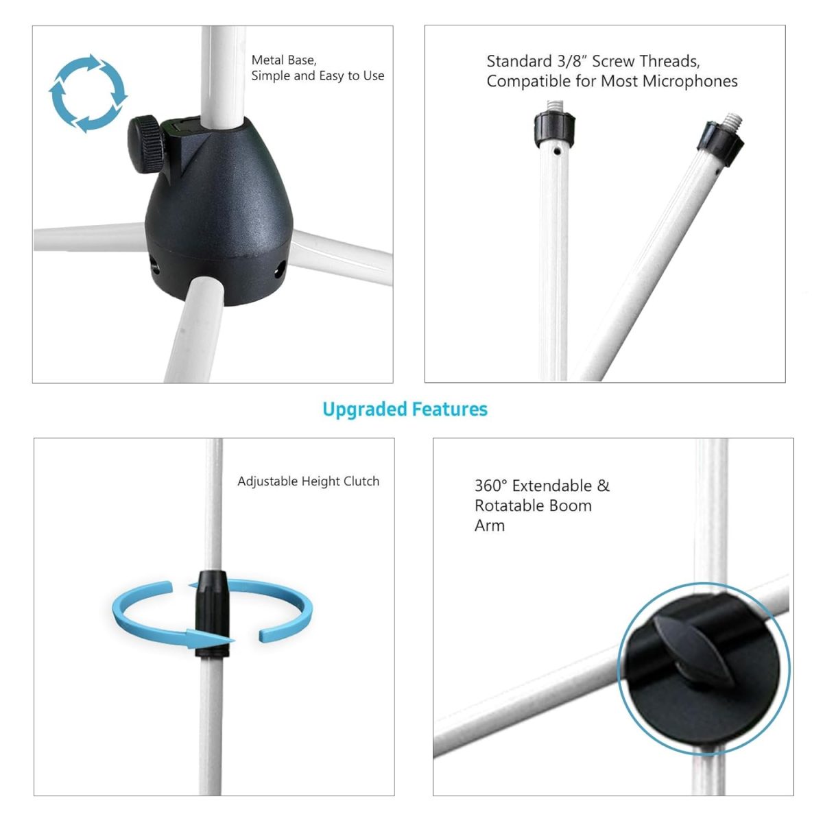 Kadence WHITE Mic Stand Heavy Duty Adjustable Dual Microphone Stand, Studio Microphone Stand (M30 White) - Image 5