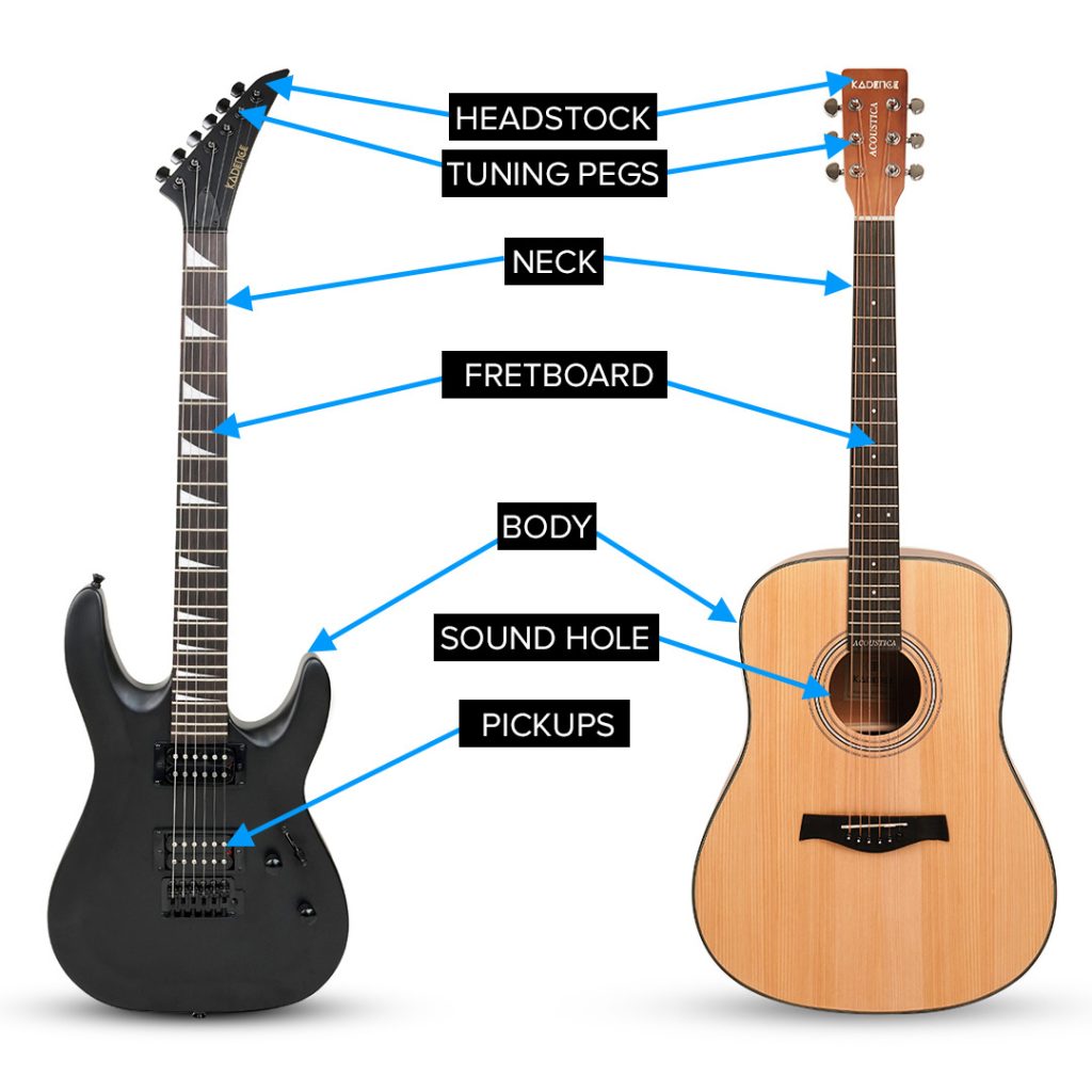 Labelled Guitar parts in acoustic as well as electric guitar