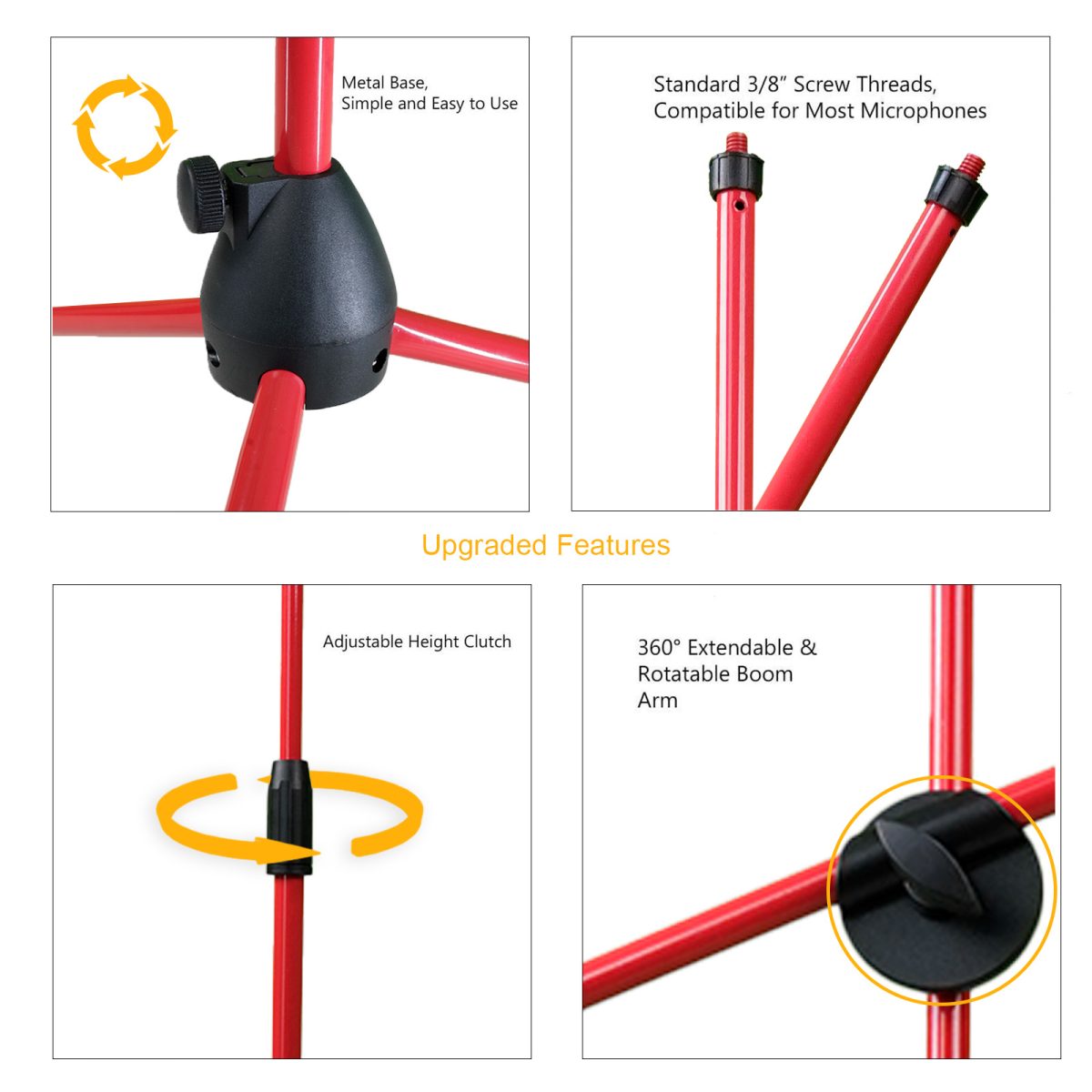 Kadence RED Mic Stand Heavy Duty Adjustable Dual Microphone Stand, Studio Microphone Stand (M30 RED) - Image 4