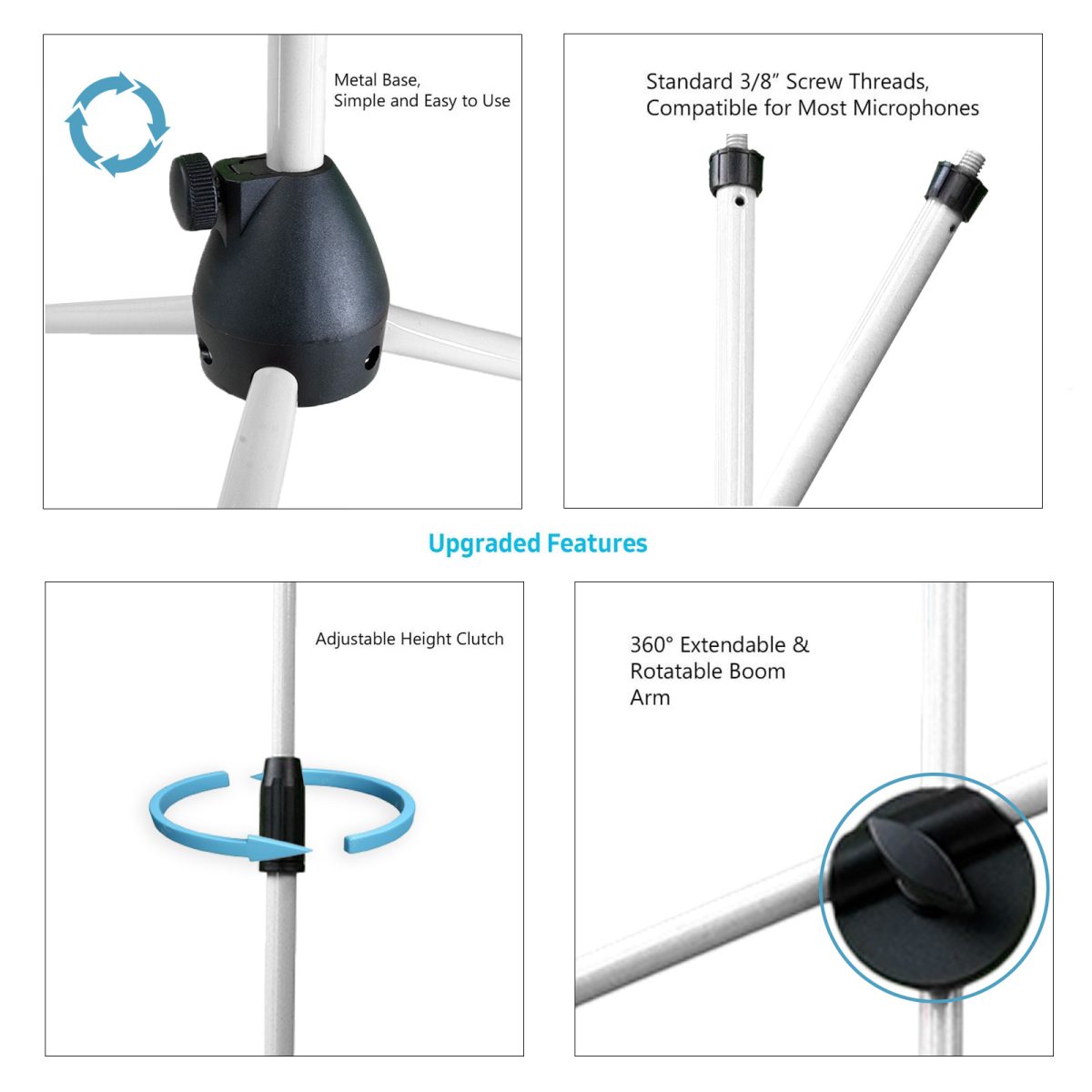 Kadence WHITE Mic Stand Heavy Duty Adjustable Dual Microphone Stand, Studio Microphone Stand (M30 White) - Image 3