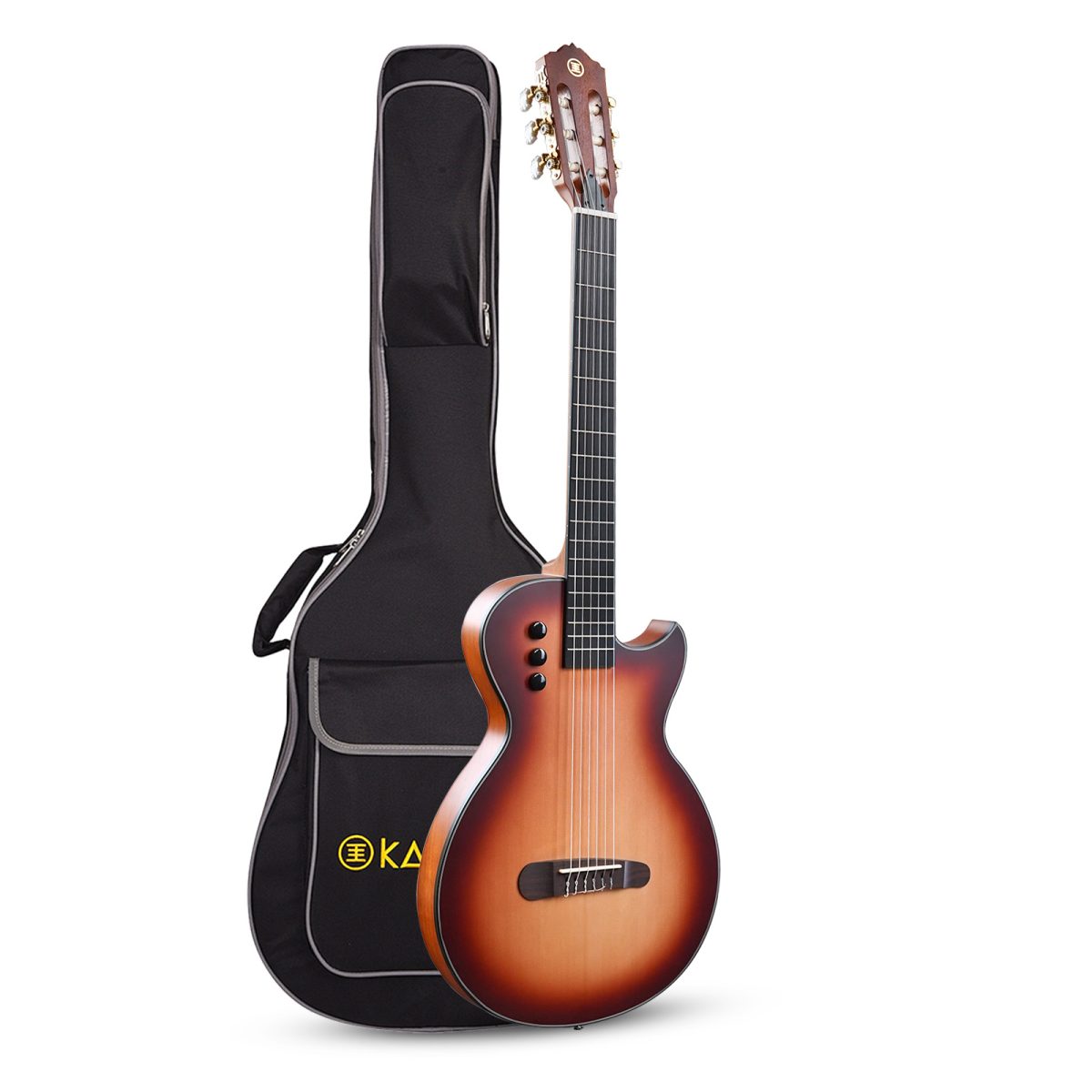 Artboard 1 (2) Kadence 39" Electric Classical Guitar - Thin Body Silent Guitar - Nylon Strings, Spruce Top, Solid Okoume back & sides, Matt Finish with Rounded Frets, Padded Bag and EQ (Travel Classical Guitar) - Image 1