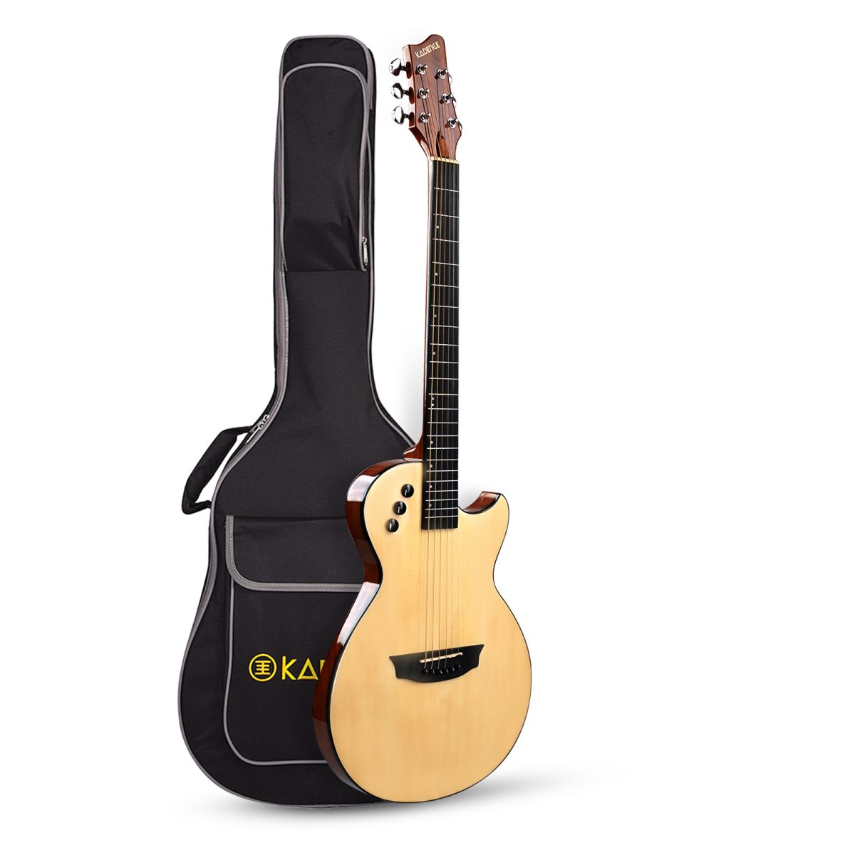 39-inch thin body electro-acoustic travel guitar with EQ, spruce top and okoume back and sides with bag