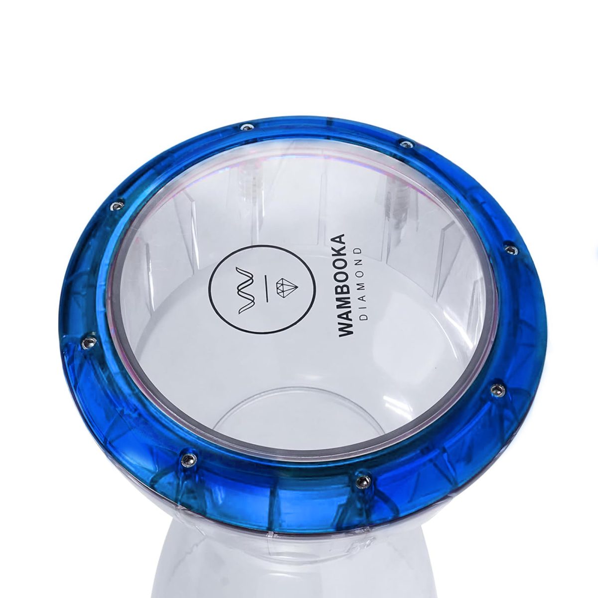Wambooka Blue Sapphire Darbuka Drum – 8.75" Head, 17" Crystal Clear PC Body with Brass Tuning Keys & Padded Bag - Image 4