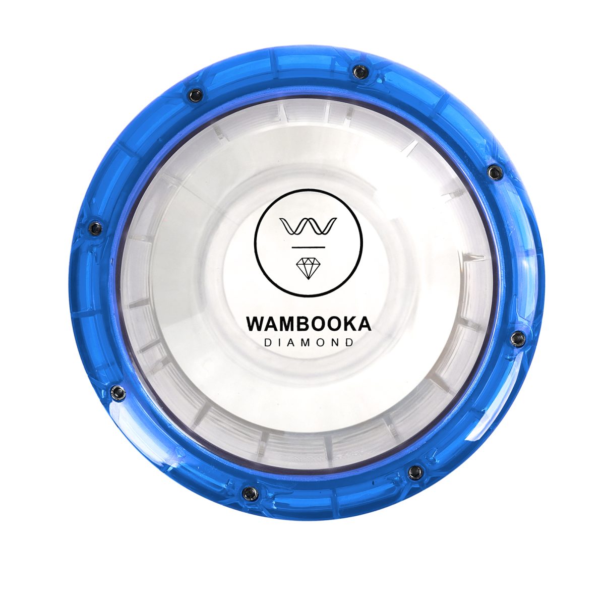 Wambooka Blue Sapphire Darbuka Drum – 8.75" Head, 17" Crystal Clear PC Body with Brass Tuning Keys & Padded Bag - Image 2