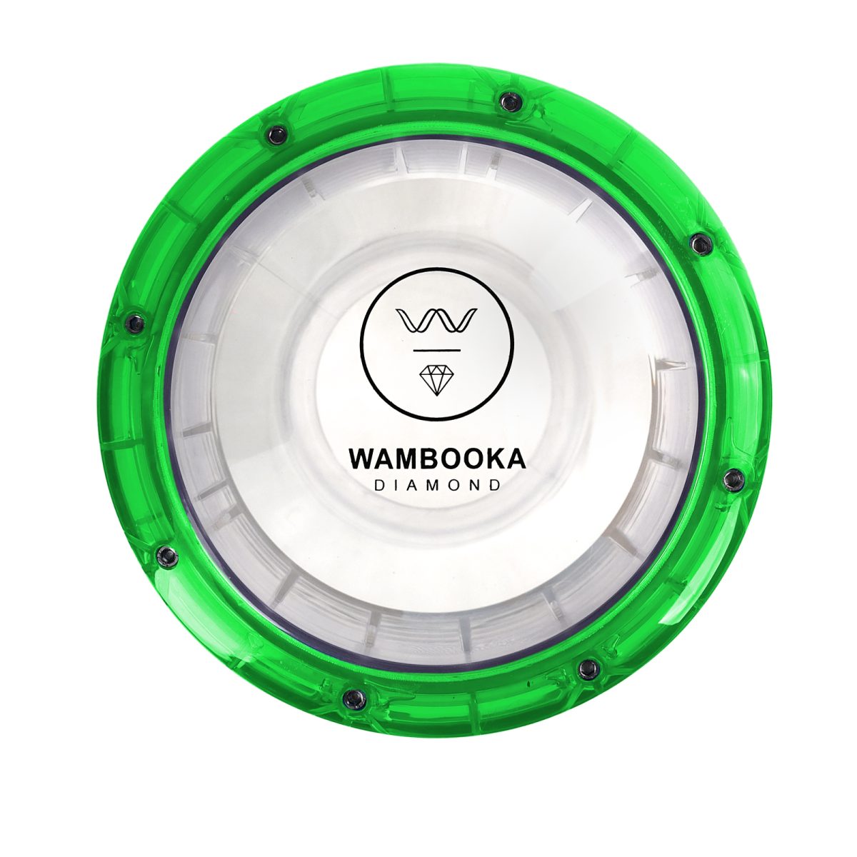 Wambooka Green Emerald Darbuka Drum – 8.75" Head, 17" Length, Crystal Clear PC Body with Brass Tuning Keys & Padded Bag - Image 2