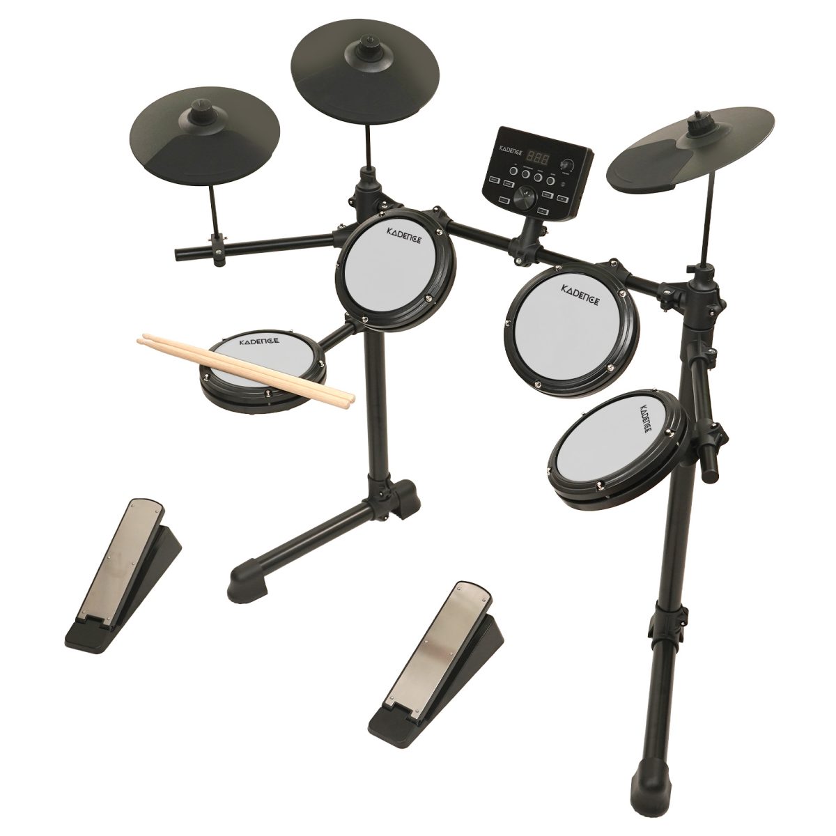 Kadence 7-Piece Electronic Drum Set – Beginner Electric Kit with Mesh Pads, Headphones, Sticks, Pedals, Bluetooth & LED Display (MD200A) - Image 2